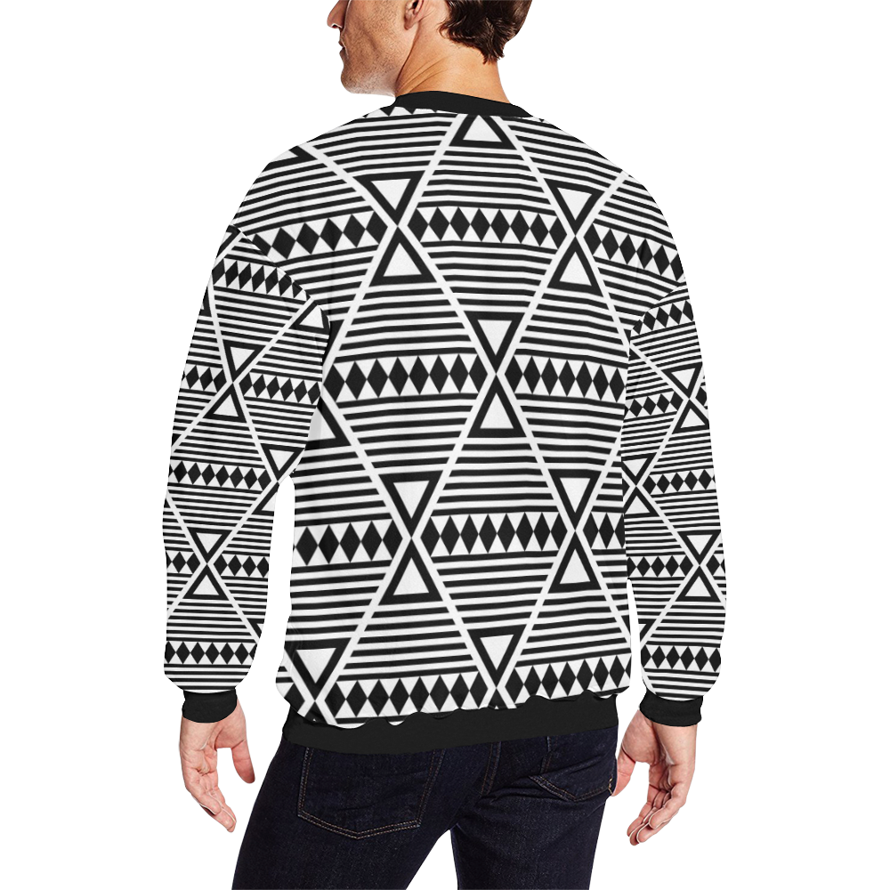 Black Aztec Tribal Men's Oversized Fleece Crew Sweatshirt (Model H18)