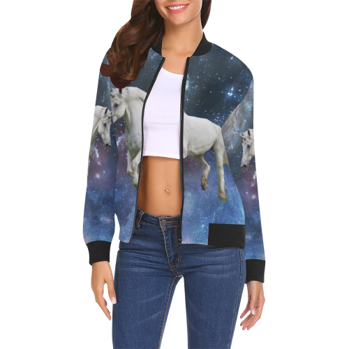 Unicorn and Space All Over Print Bomber Jacket for Women (Model H19)