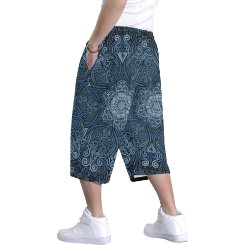 Blue Mandala Ornate Pattern 3D effect Men's All Over Print Baggy Shorts (Model L37)