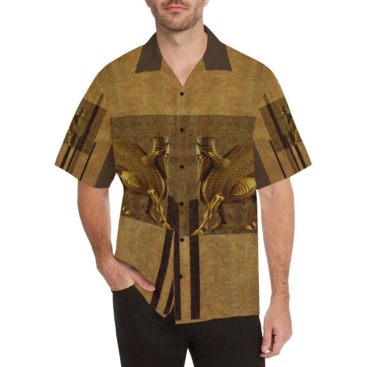 Lamassu Brown Hawaiian Shirt (Model T58)
