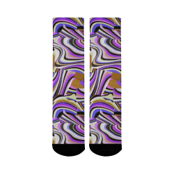 Groovy Retro Renewal - Purple Waves Mid-Calf Socks (Black Sole)