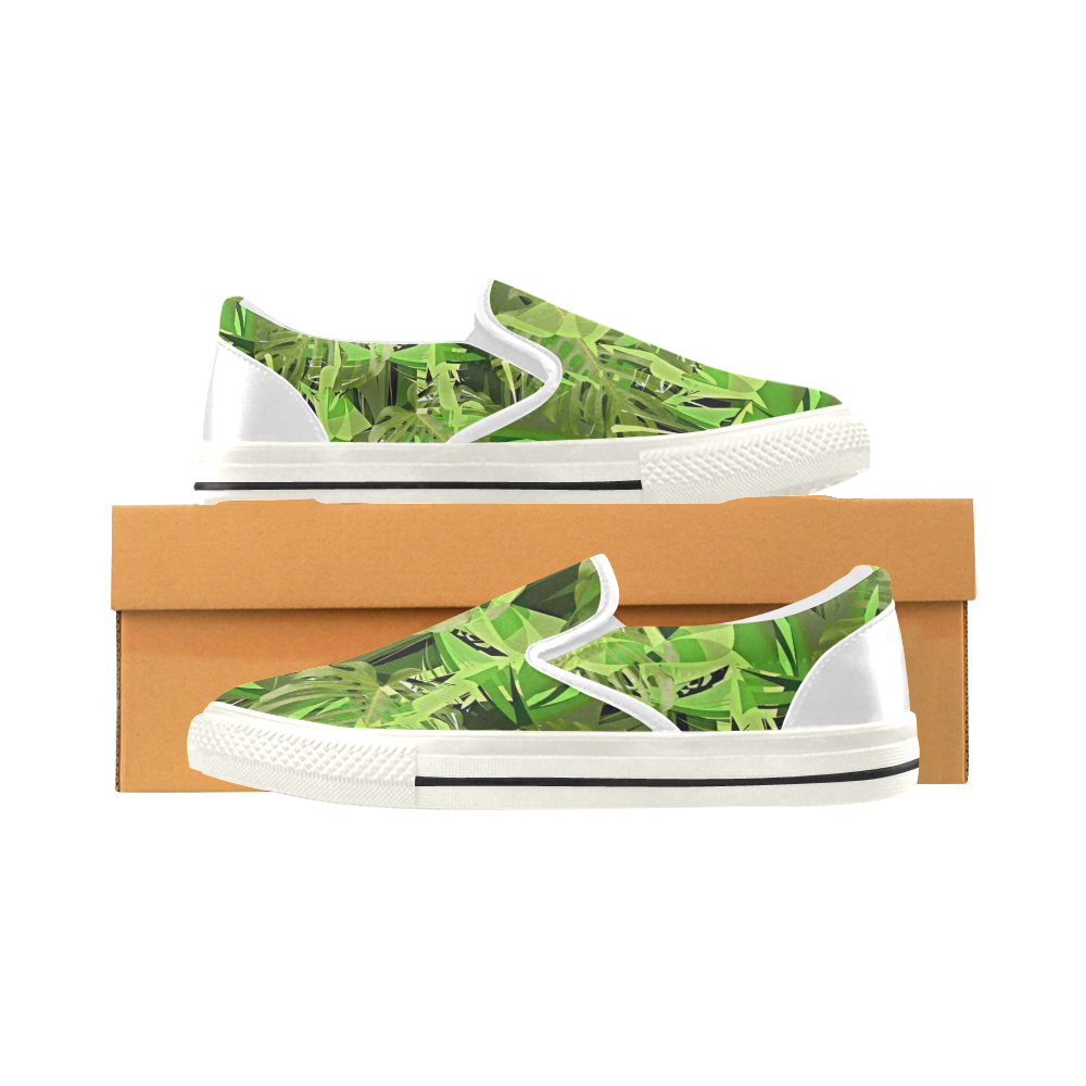 Tropical Jungle Leaves Camouflage Women's Slip-on Canvas Shoes/Large Size (Model 019)