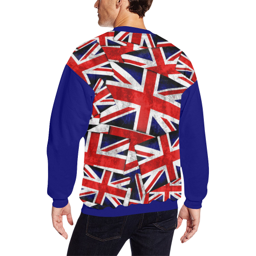 Union Jack British UK Flag  (Vest Style) Blue Men's Oversized Fleece Crew Sweatshirt/Large Size(Model H18)