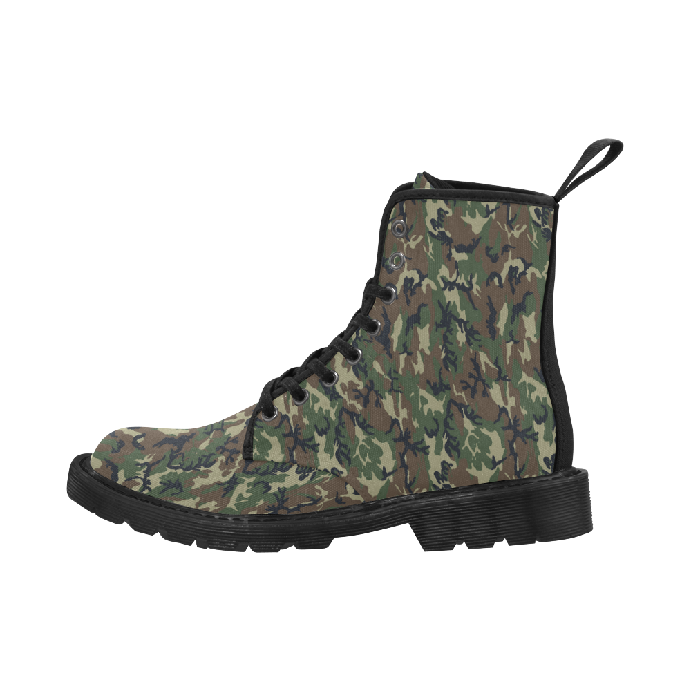 Woodland Forest Green Camouflage Martin Boots for Men (Black) (Model 1203H)