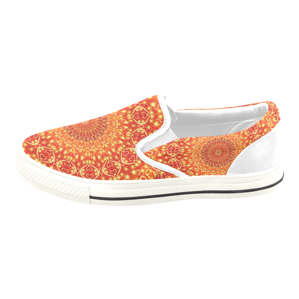 Love and Romance Golden Bohemian Hearts Women's Slip-on Canvas Shoes/Large Size (Model 019)