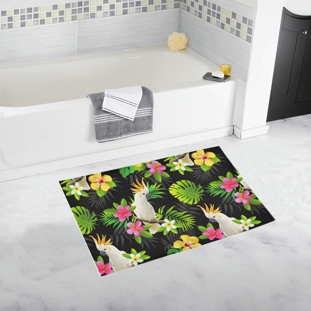 Parrots And Tropical Flowers Bath Rug 20''x 32''