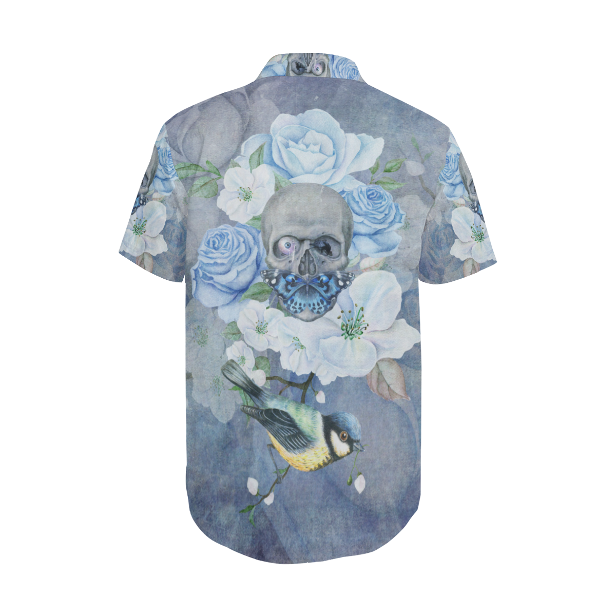 Gothic Skull With Butterfly Men's Short Sleeve Shirt with Lapel Collar (Model T54)