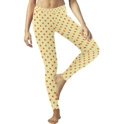 Tangerine Orange Polka Dots on Yellow Women's Low Rise Leggings (Invisible Stitch) (Model L05)