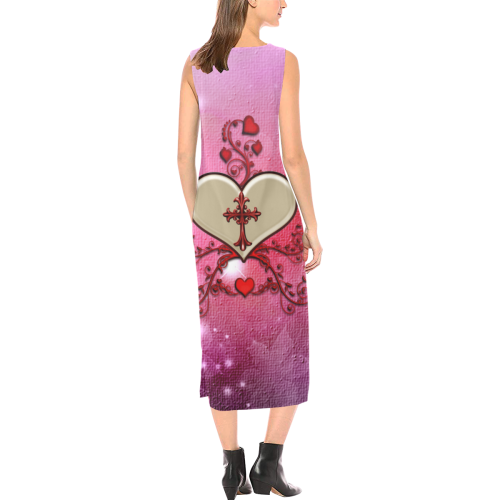 Wonderful heart with cross Phaedra Sleeveless Open Fork Long Dress (Model D08)