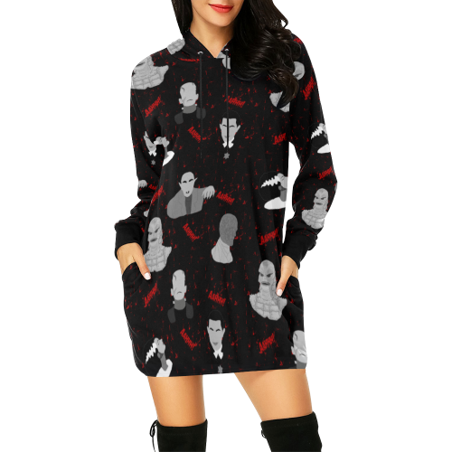 Classic Horror All Over Print Hoodie Mini Dress (Model H27)