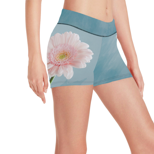 Gerbera Daisy - Pink Flower on Watercolor Blue Women's All Over Print Short Leggings (Model L28)