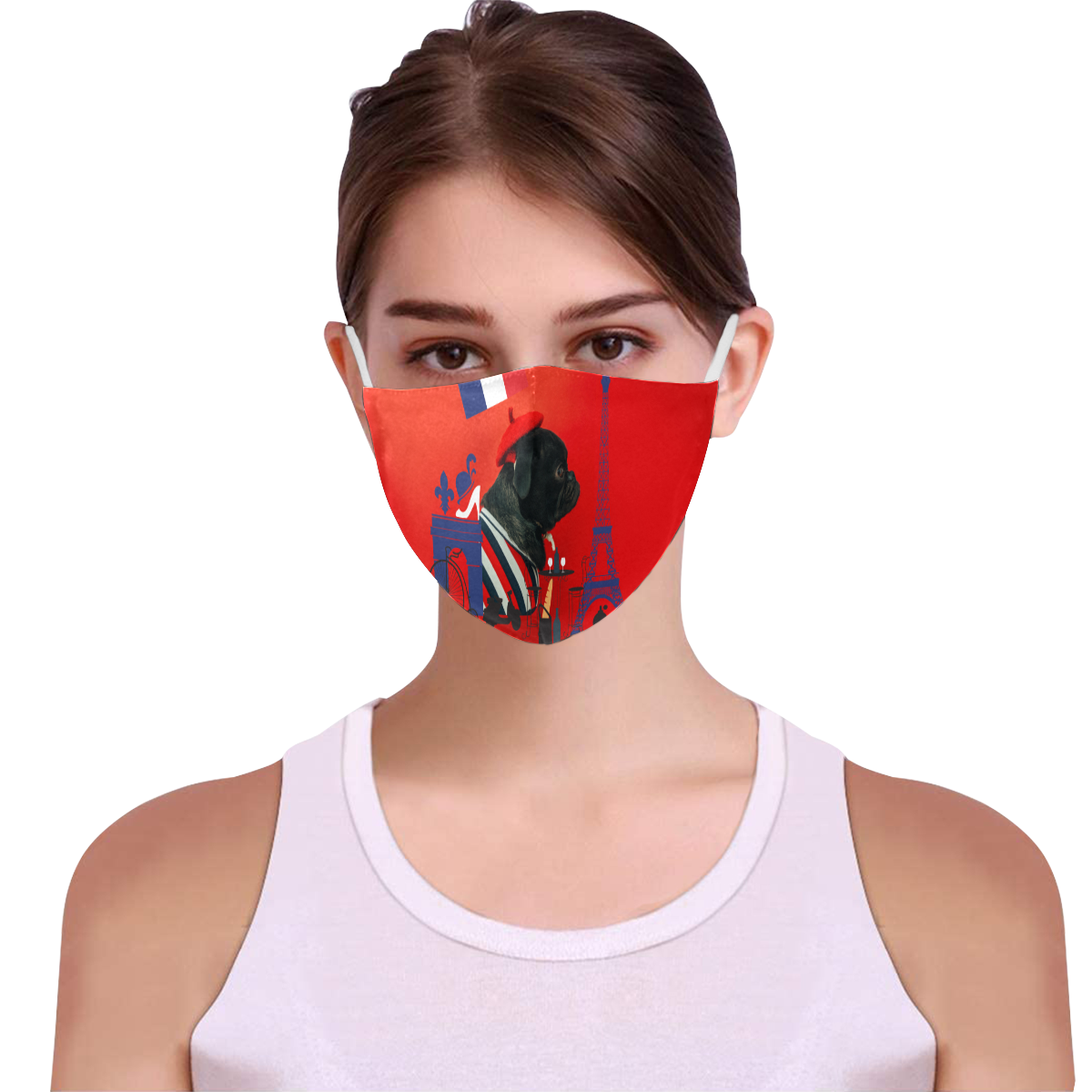 Proud Pug from Paris 3D Mouth Mask with Drawstring (Pack of 10) (Model M04)