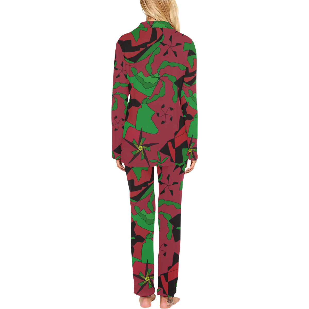 Red, Green and Black Abstract 2020 Women's Long Pajama Set