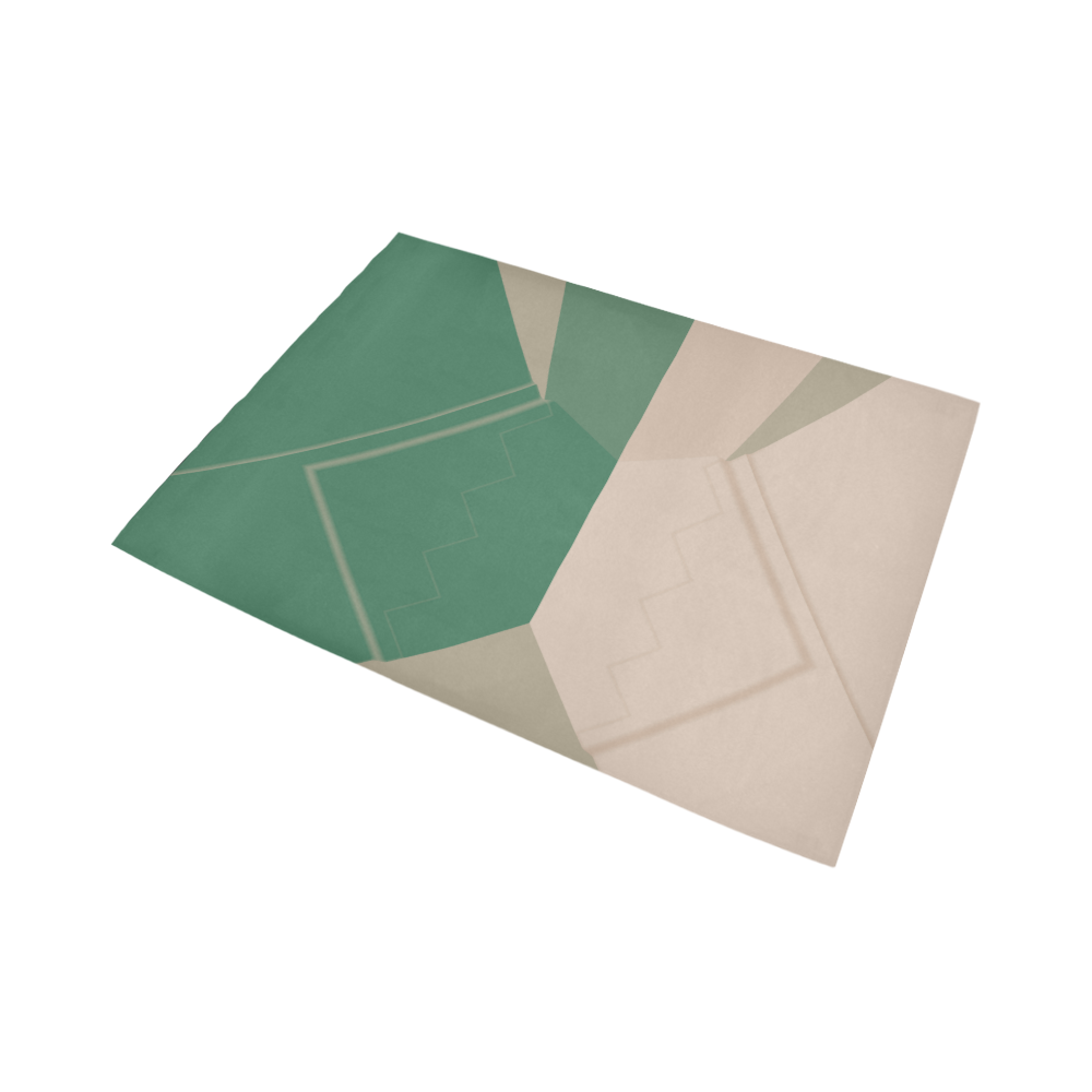 Green Beige Block Print Area Rug7'x5'