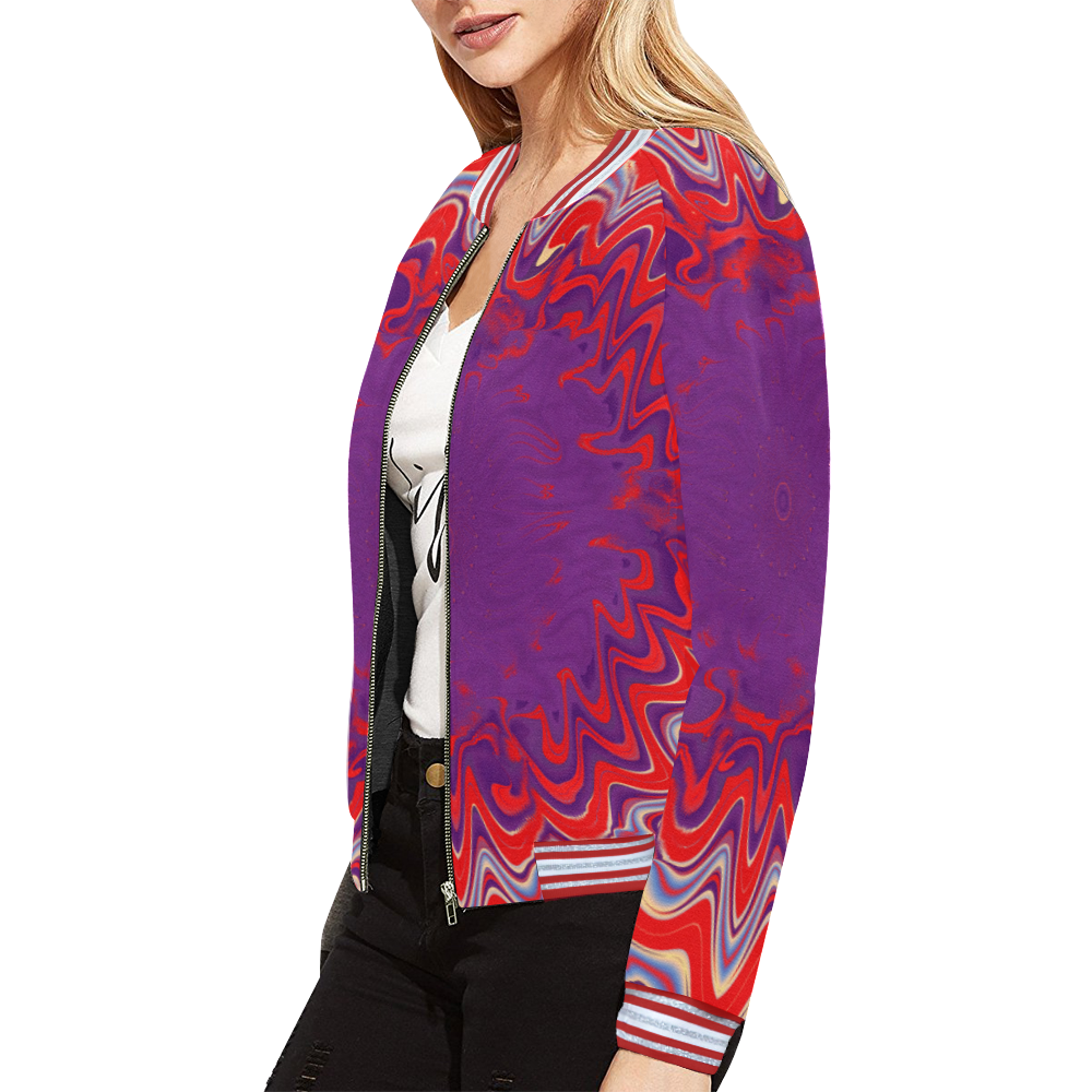 Red-Purple Blossom All Over Print Bomber Jacket for Women (Model H21)
