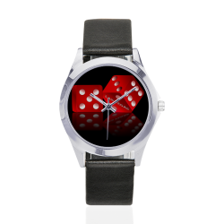 Las Vegas Craps Dice (Black) Unisex Silver-Tone Round Leather Watch (Model 216)