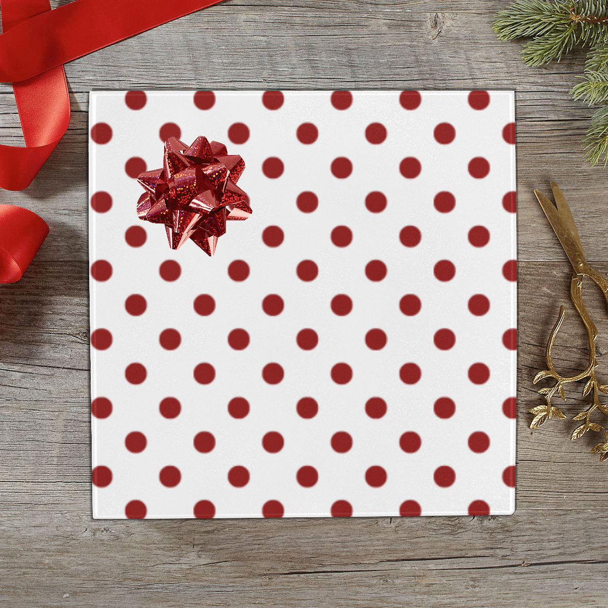 Red Polka Dots on White Gift Wrapping Paper 58"x 23" (3 Rolls)