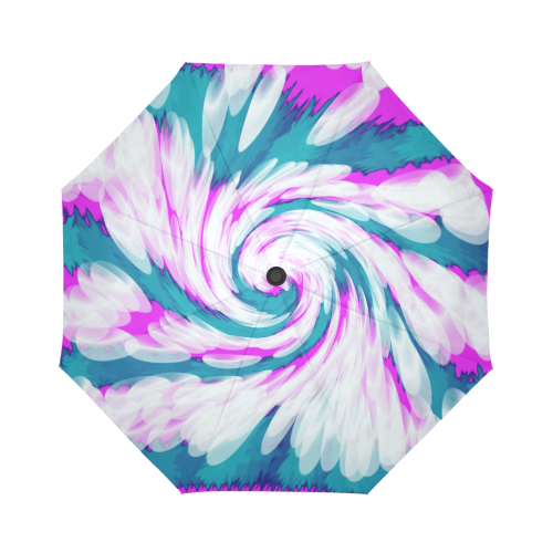 Turquoise Pink Tie Dye Swirl Abstract Auto-Foldable Umbrella (Model U04)