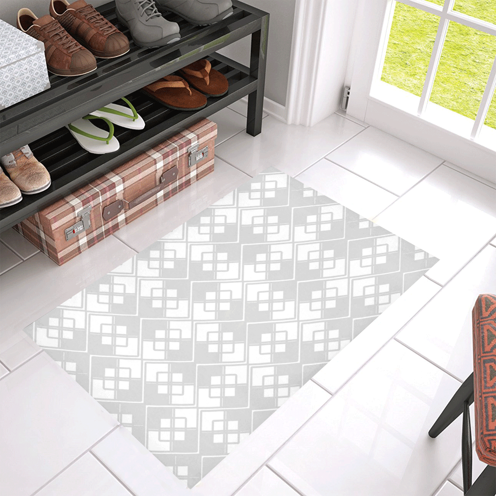 Abstract geometric pattern - gray and white. Azalea Doormat 30" x 18" (Sponge Material)