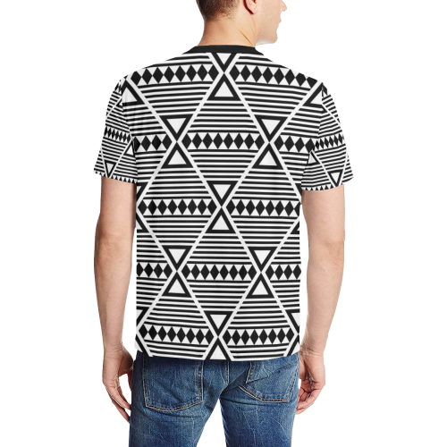 Black Aztec Tribal Men's All Over Print T-Shirt (Solid Color Neck) (Model T63)