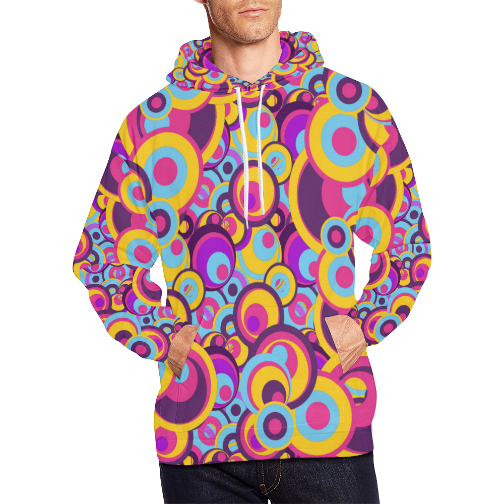 Retro Circles Groovy Violet, Yellow, Blue Colors All Over Print Hoodie for Men (USA Size) (Model H13)