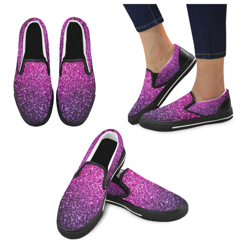 Beautiful Purple Pink Ombre glitter sparkles Slip-on Canvas Shoes for Kid (Model 019)