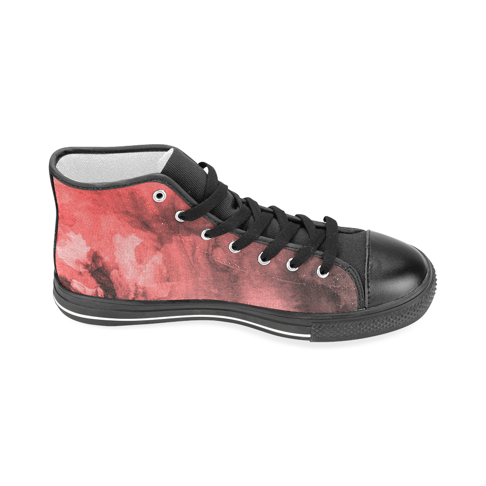 Red and Black Watercolour Men’s Classic High Top Canvas Shoes (Model 017)