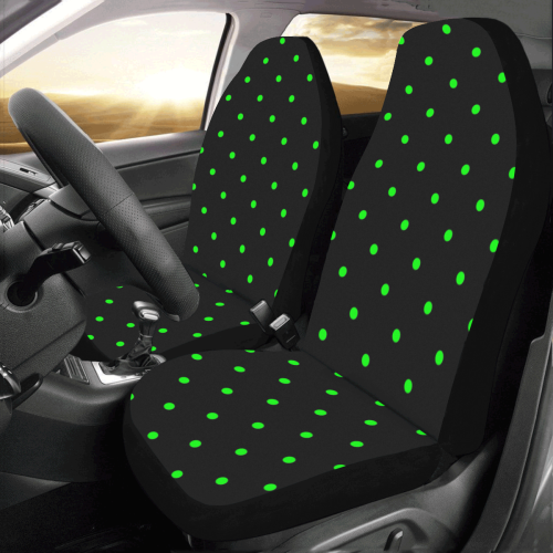 Green Polka Dots on Black Car Seat Covers (Set of 2)