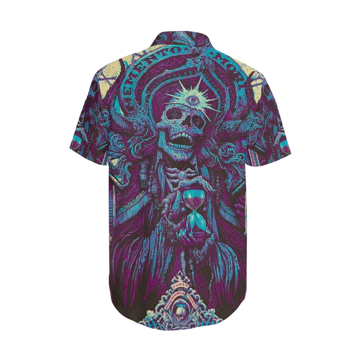 Death Skull Reaper Gothic Underground Satin Dress Shirt Men's Short Sleeve Shirt with Lapel Collar (Model T54)
