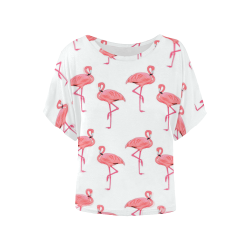 Classic Pink Flamingo Pattern Women's Batwing-Sleeved Blouse T shirt (Model T44)