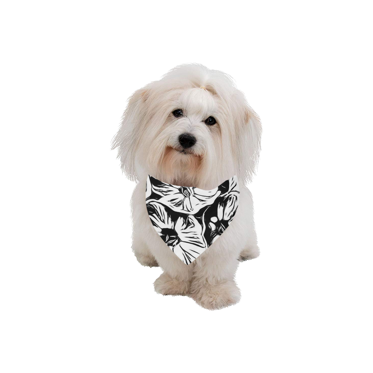 Inky Black and White Floral 3 by JamColors Pet Dog Bandana/Large Size