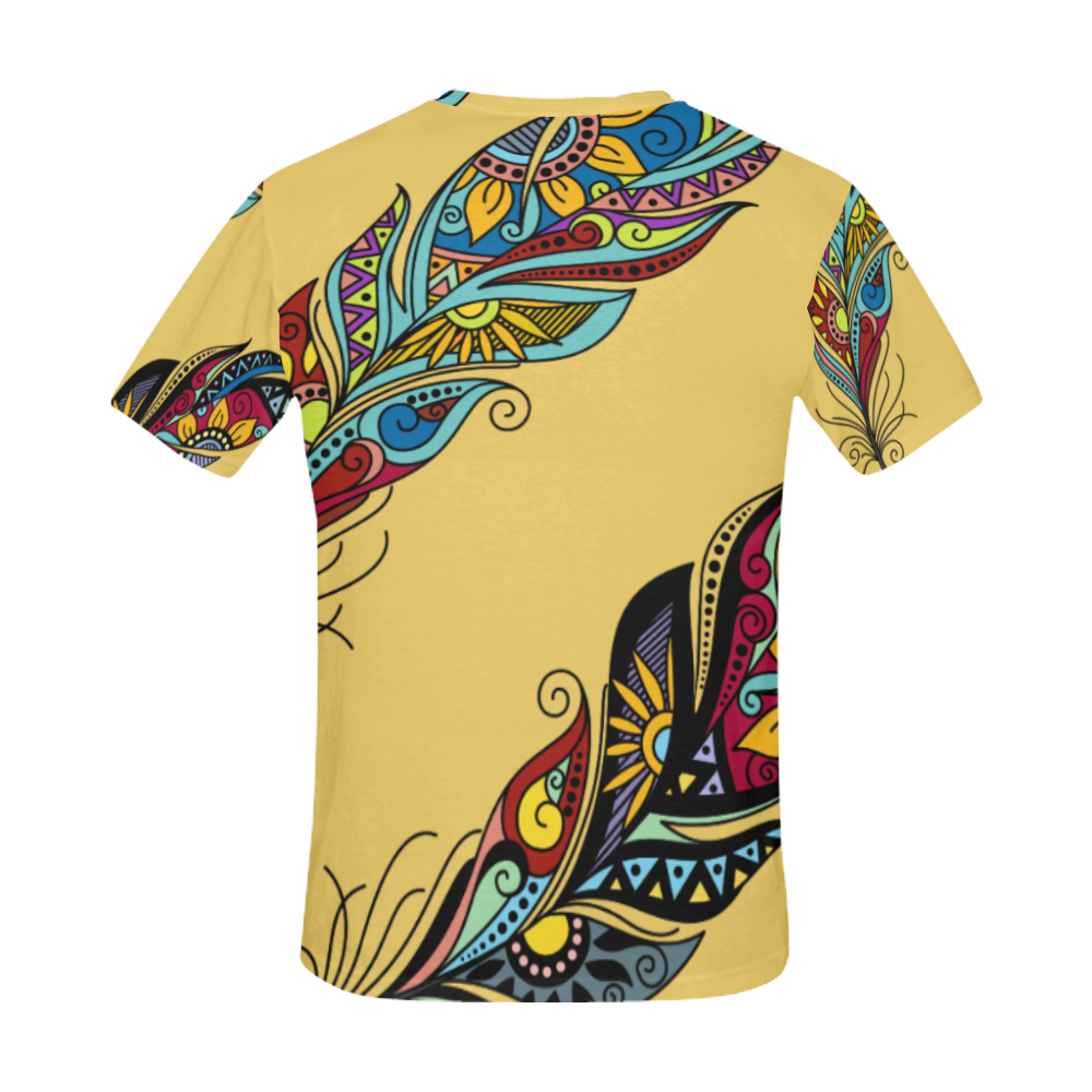 Mandala Feathers Multi-Colored Design By Me by Doris Clay-Kersey All Over Print T-Shirt for Men (USA Size) (Model T40)