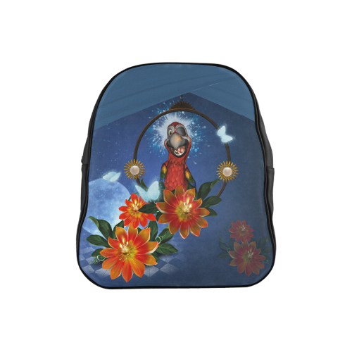 Funny parrot with flowers School Backpack (Model 1601)(Small)