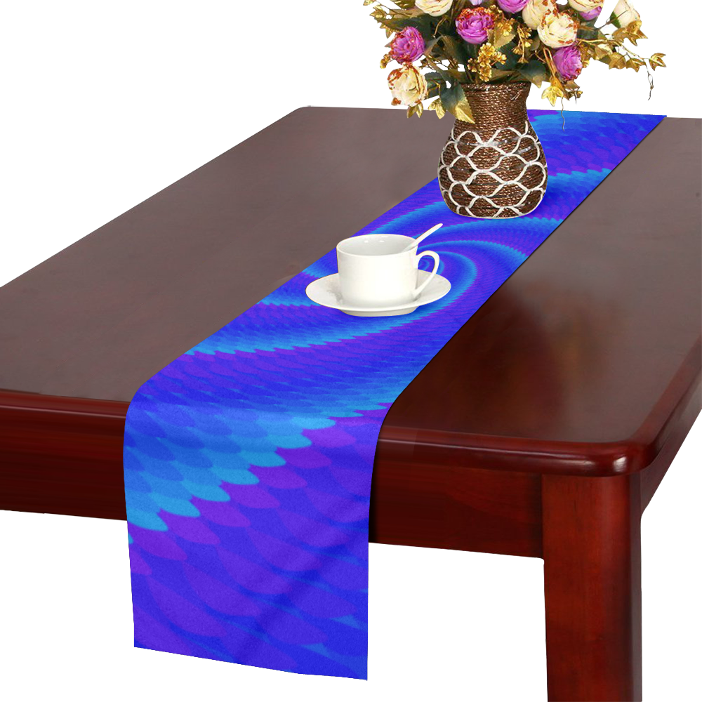 Blue spiral wave Table Runner 14x72 inch