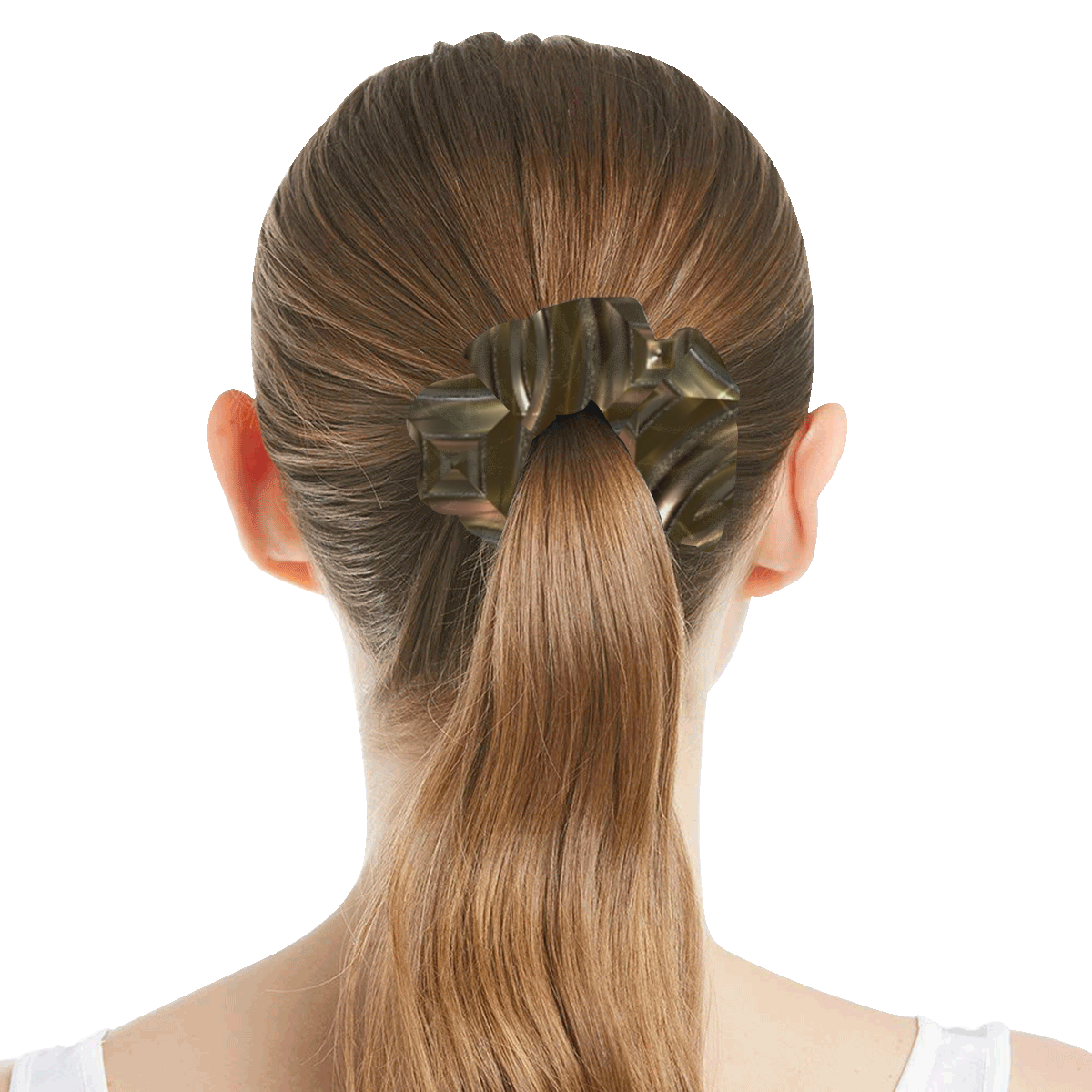 Metallic Gold Circles Stars All Over Print Hair Scrunchie