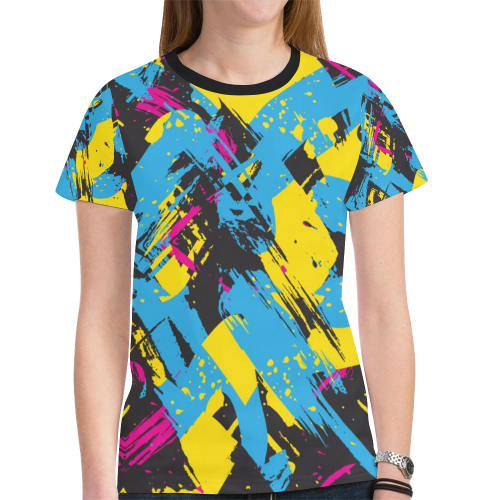 Colorful paint stokes on a black background New All Over Print T-shirt for Women (Model T45)