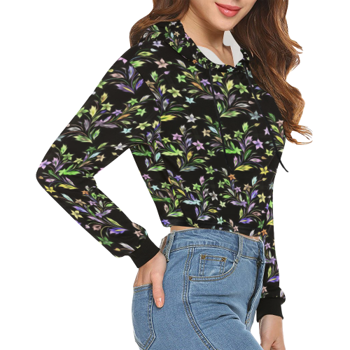 Vivid floral pattern 4182C by FeelGood All Over Print Crop Hoodie for Women (Model H22)