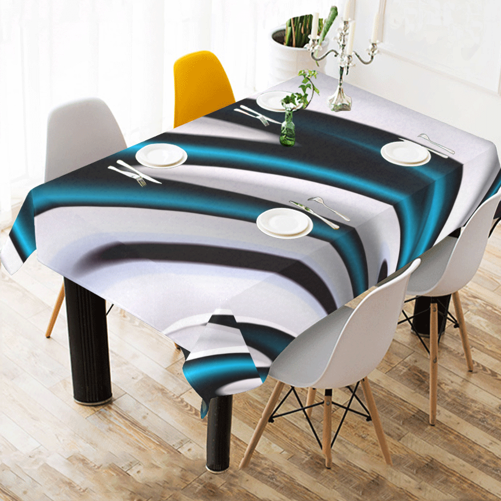 Blue White Black Fractal Art Cotton Linen Tablecloth 60"x 84"
