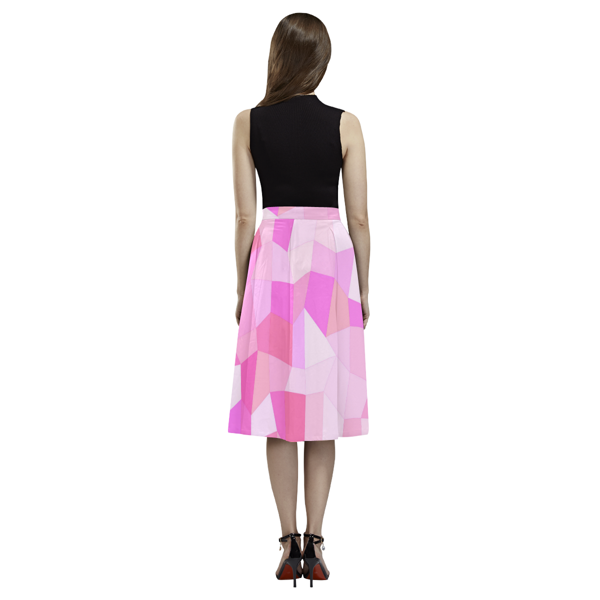Bright Pink Mosaic Aoede Crepe Skirt (Model D16)