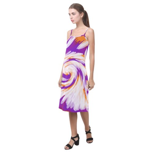 Purple Orange Tie Dye Swirl Abstract Alcestis Slip Dress (Model D05)
