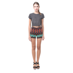 K172 Wood and Turquoise Abstract Briseis Skinny Shorts (Model L04)