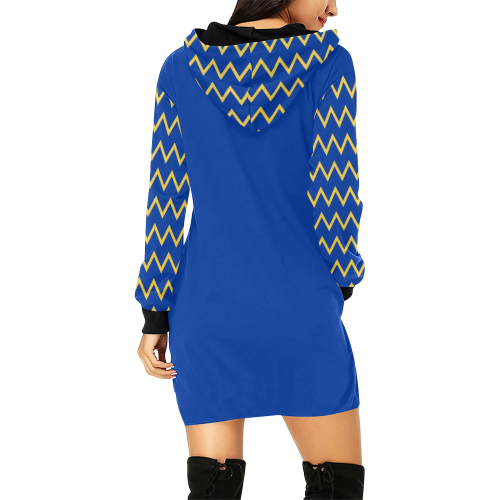 chevron Jaune/Bleu All Over Print Hoodie Mini Dress (Model H27)