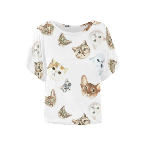 Kitties Women's Batwing-Sleeved Blouse T shirt (Model T44)
