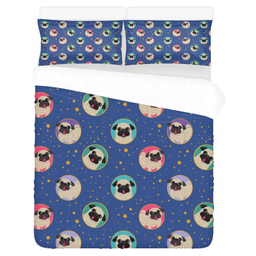 Fawn Pugs In Circles 3-Piece Bedding Set