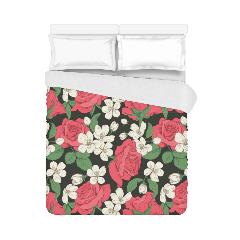 Pink, White and Black Floral Duvet Cover 86"x70" ( All-over-print)