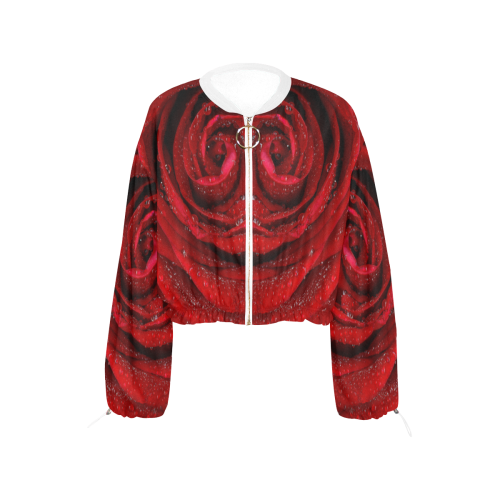 Red rosa Cropped Chiffon Jacket for Women (Model H30)