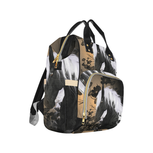 Wonderful black horse with white mane Multi-Function Diaper Backpack/Diaper Bag (Model 1688)