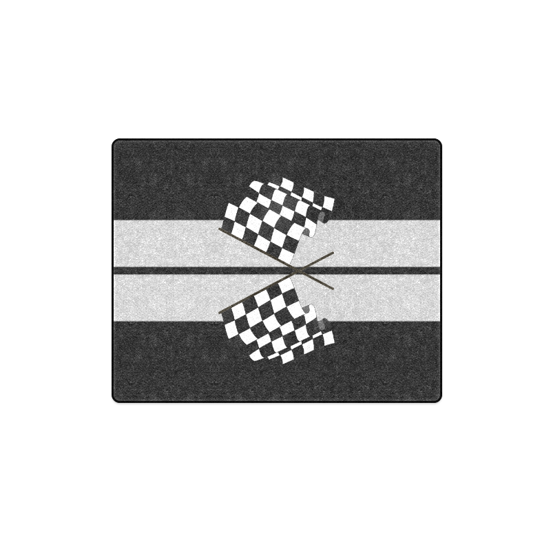 Racing Stripe, Checkered Flags, Black and Silver Blanket 40"x50"