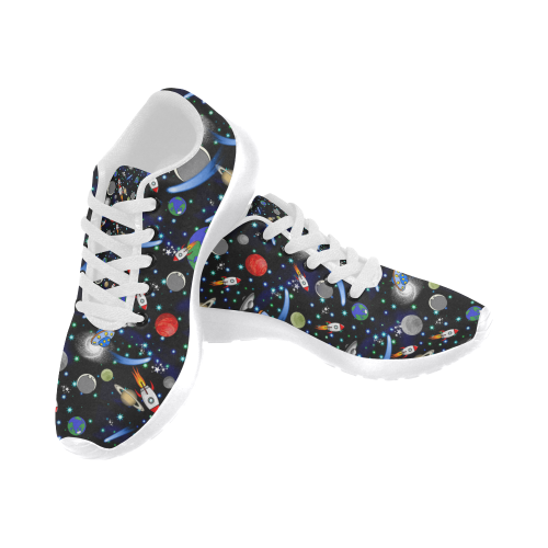 Galaxy Universe - Planets, Stars, Comets, Rockets (White Laces) Men’s Running Shoes (Model 020)