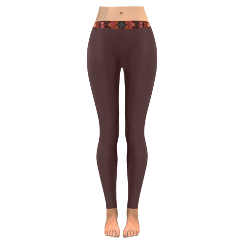 Shades of brown mandala Women's Low Rise Leggings (Invisible Stitch) (Model L05)
